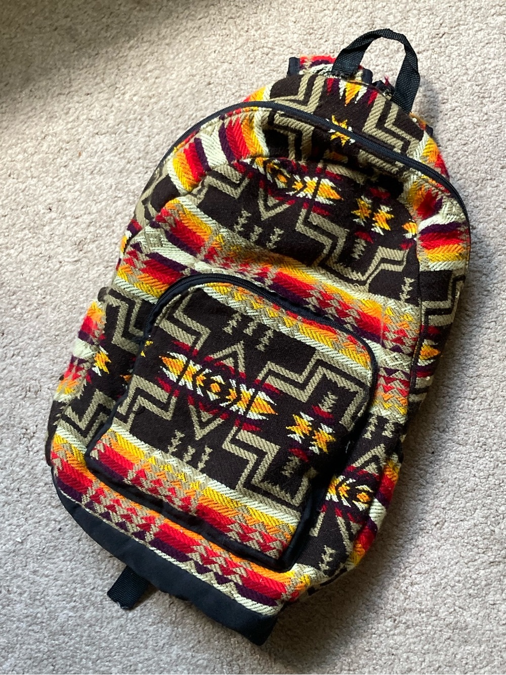 Bohemian Aztec Pattern Men’s Backpack in Black, Red & Yellow